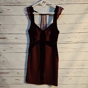 Free People Burgundy Velvet Dot Lace Trim Mini Dress Racerback